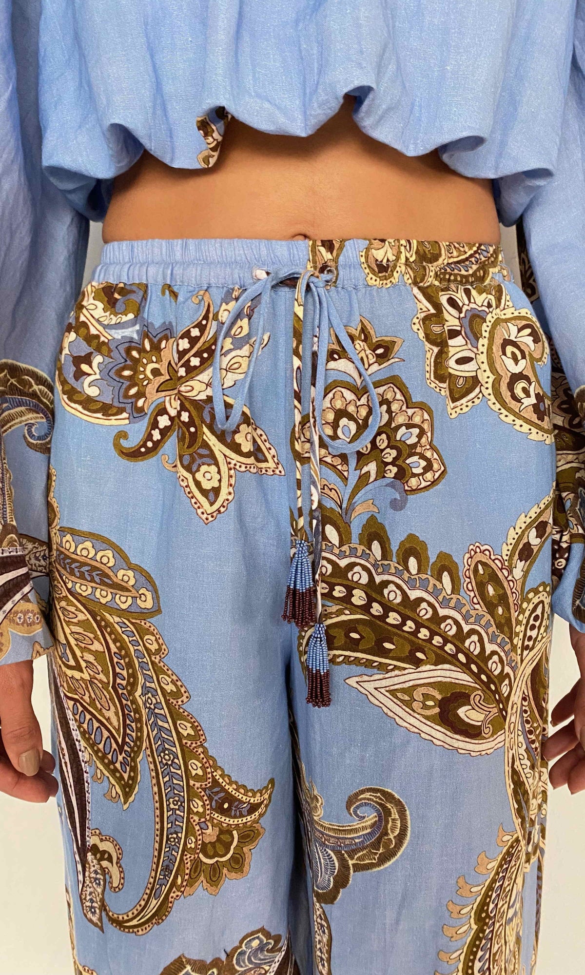 Hemant And Nandita | Saya Linen Cotton Pull On Pants | Cornflour Blue