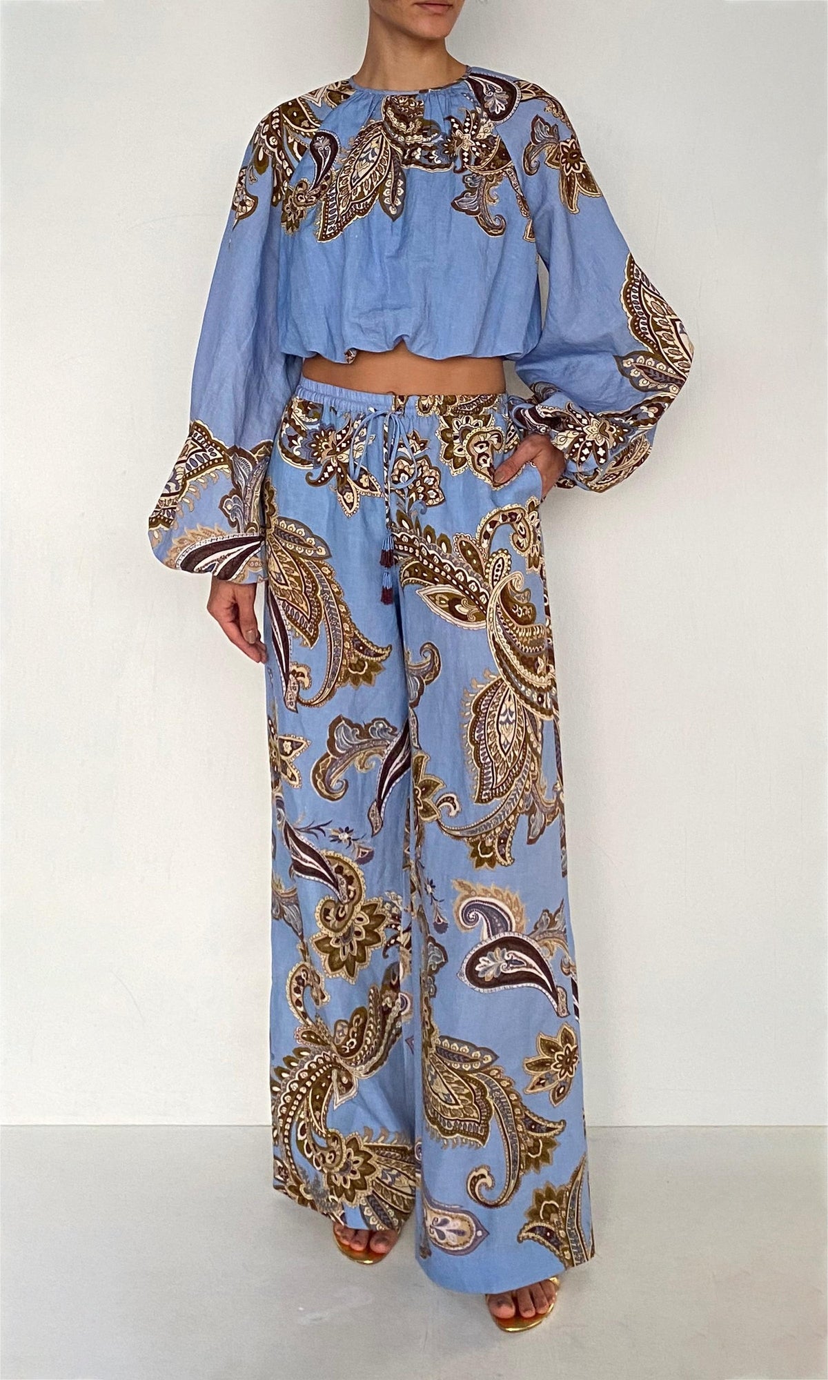 Hemant And Nandita | Saya Linen Cotton Pull On Pants | Cornflour Blue