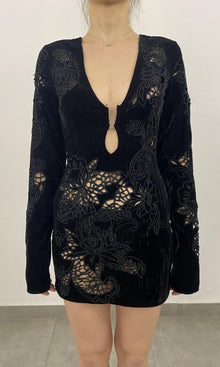 Womens | Sehr Polyester Crushed Velvet Short Dress | FA23 | Black