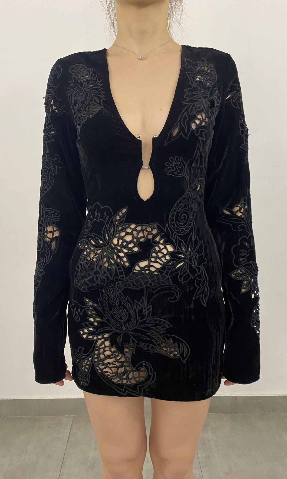 Womens | Sehr Polyester Crushed Velvet Short Dress | FA23 | Black