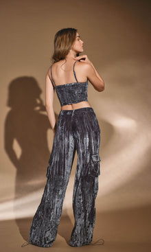 Womens | Sehr Poly Crushed Velvet Corset | Grey