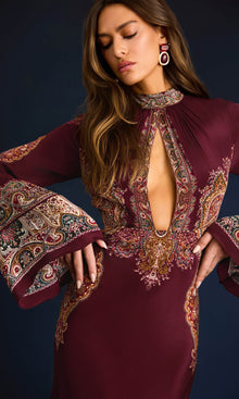 Womens | Shifa Viscose Crepe Long Dress | Burgundy