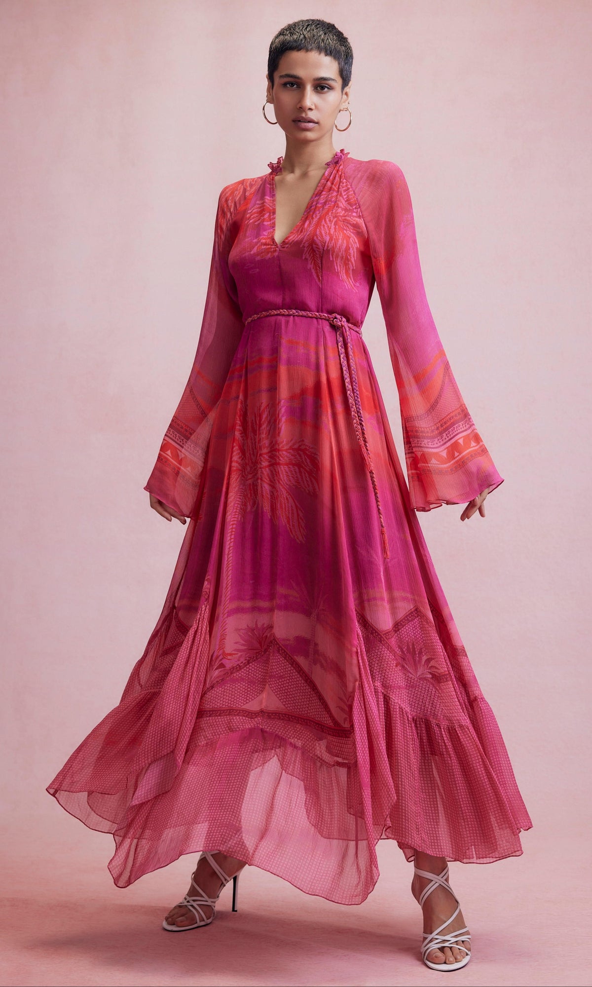 Womens | Soma Viscose Crinkle Chiffon High Low Long Dress | Multicolor