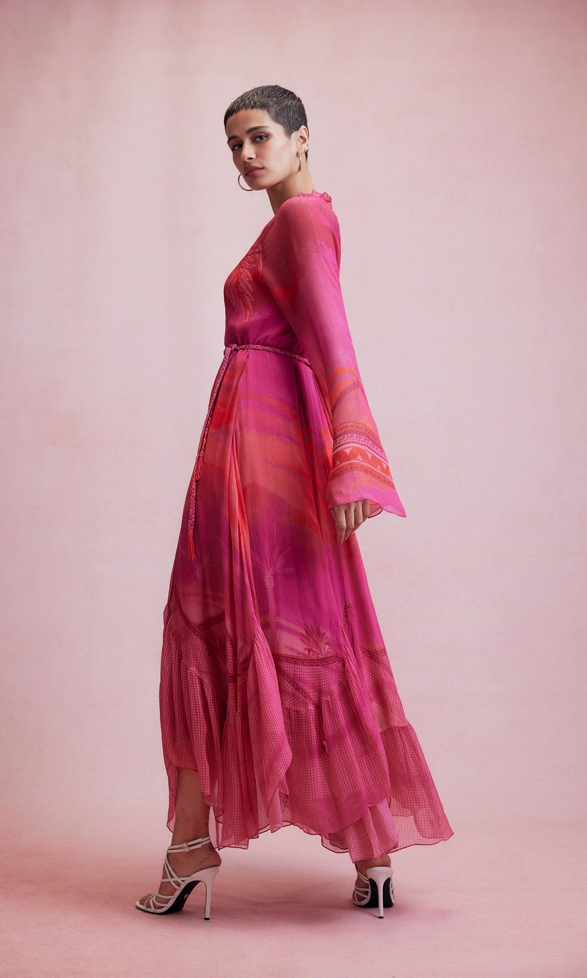 Womens | Soma Viscose Crinkle Chiffon High Low Long Dress | Multicolor