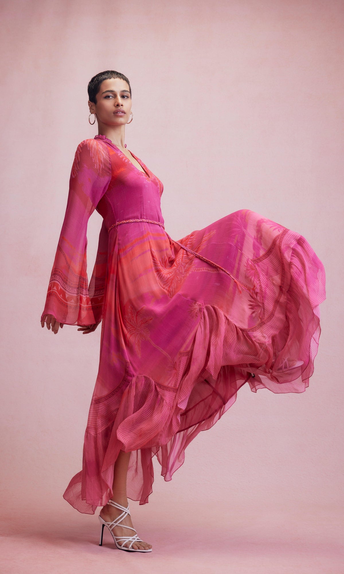 Womens | Soma Viscose Crinkle Chiffon High Low Long Dress | Multicolor