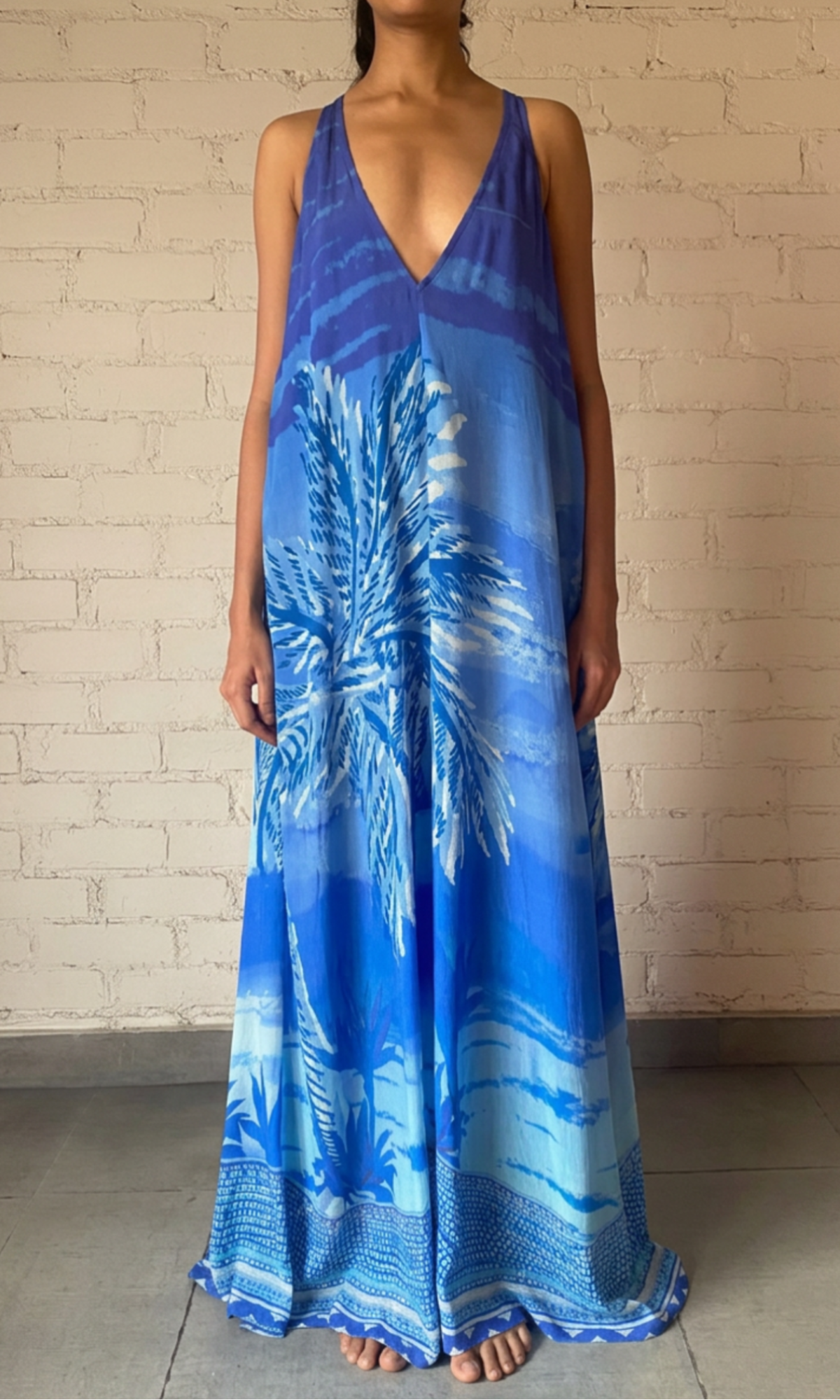 Hemant And Nandita | Soma Bemberg Cupro Crepe Long Dress | Blue