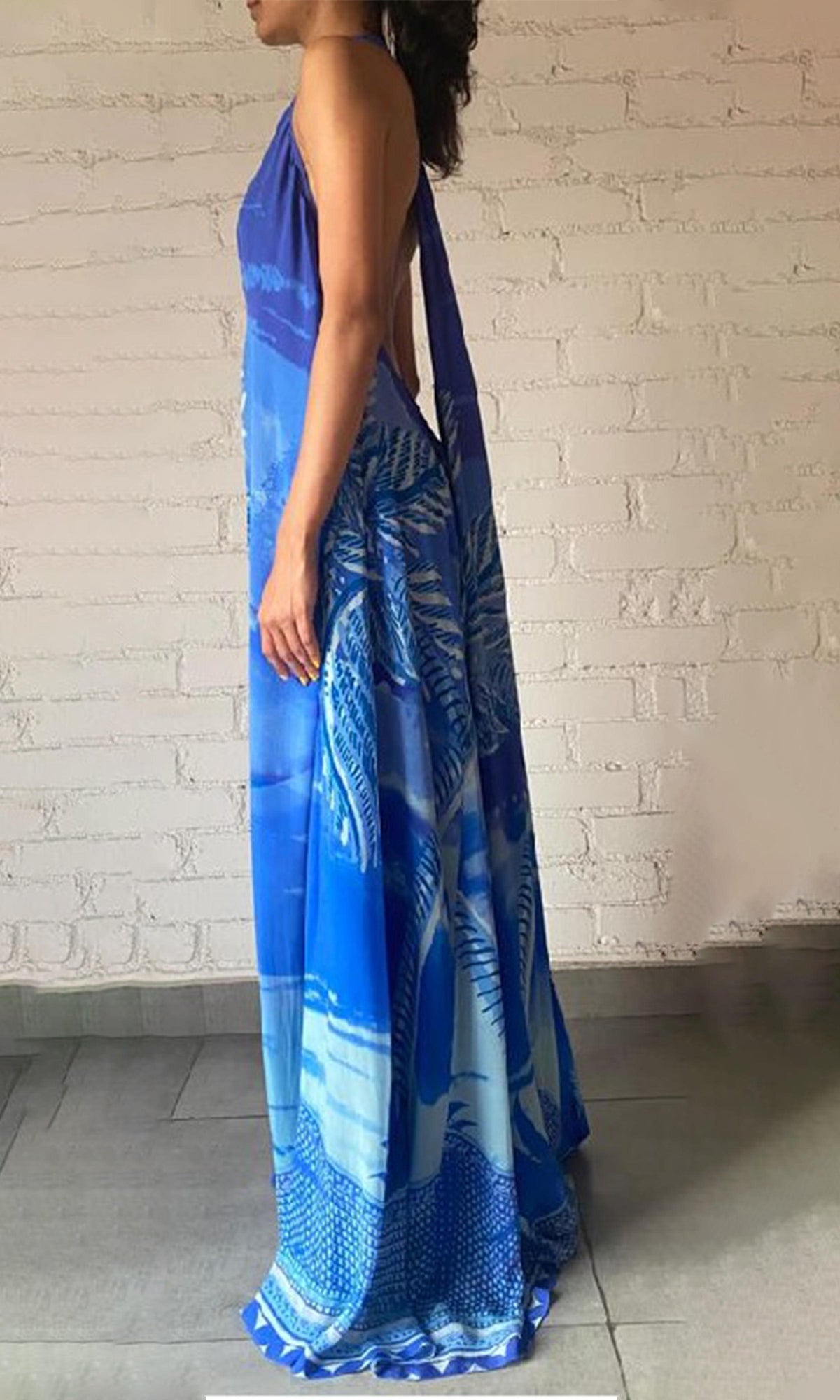 Hemant And Nandita | Soma Bemberg Cupro Crepe Long Dress | Blue
