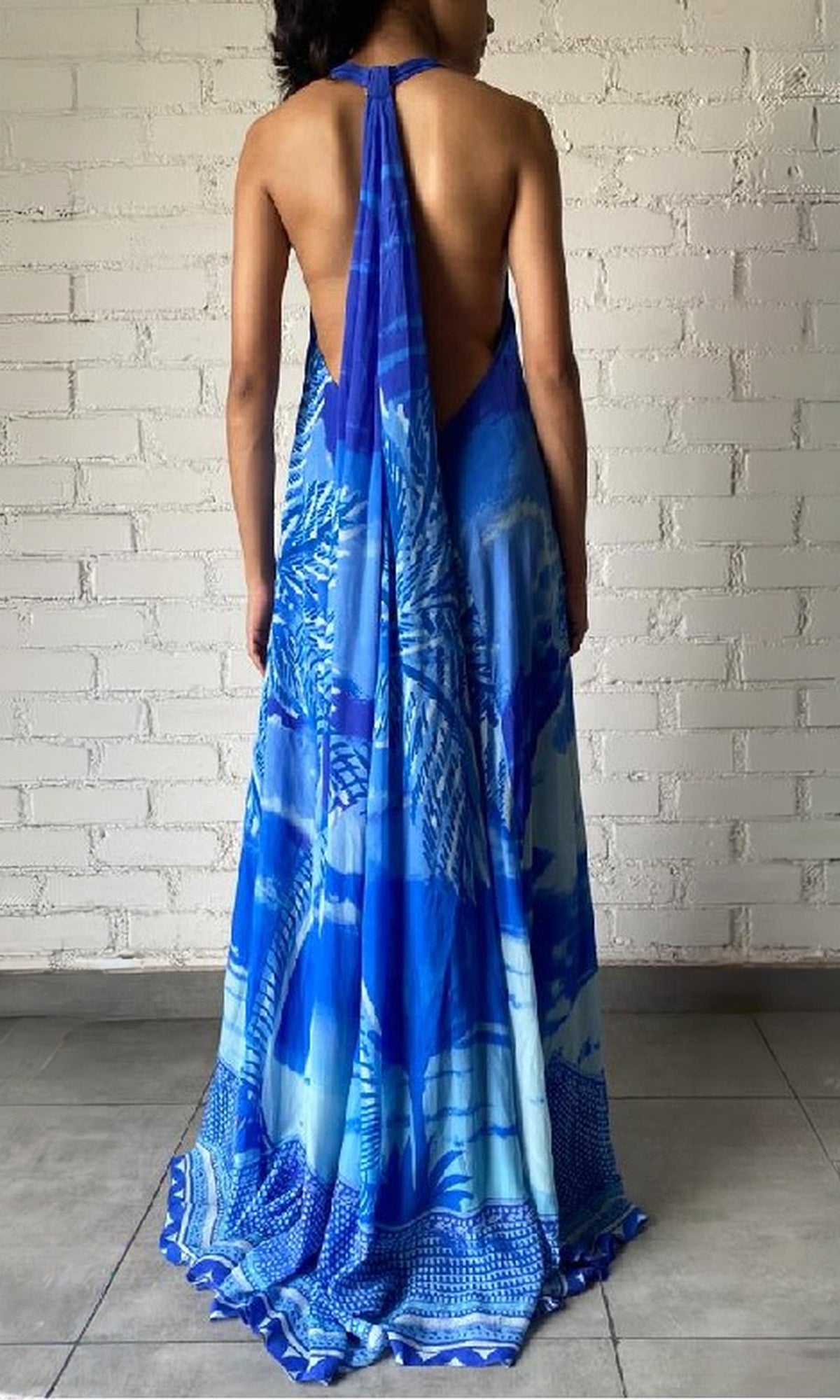 Hemant And Nandita | Soma Bemberg Cupro Crepe Long Dress | Blue