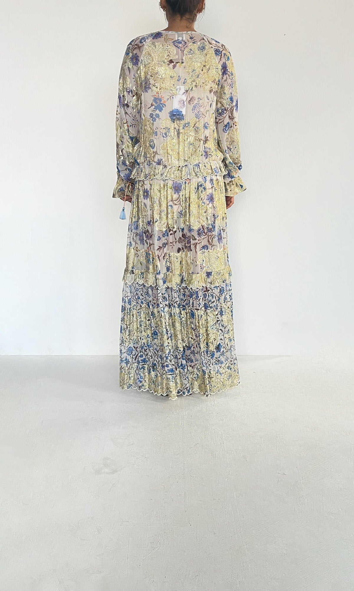 Womens | Tara Viscose Georgette Floral Lurex Kaftan | Pink