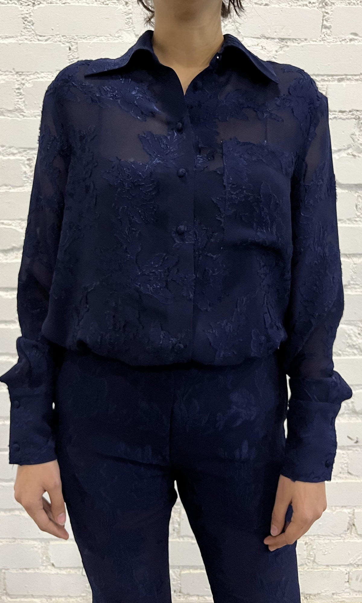 Hemant And Nandita | Tiya Viscose Georgette Jacquard Shirt | Blue