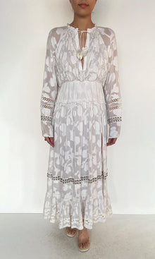 Hemant And Nandita | Veda Viscose Georgette Floral Jacquard Long Dress | White