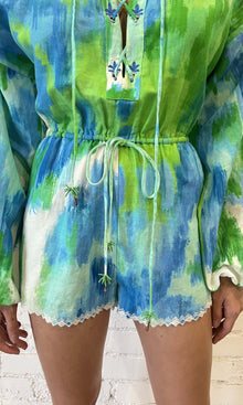 Womens | Vida Linen Cotton Romper | Blue Green
