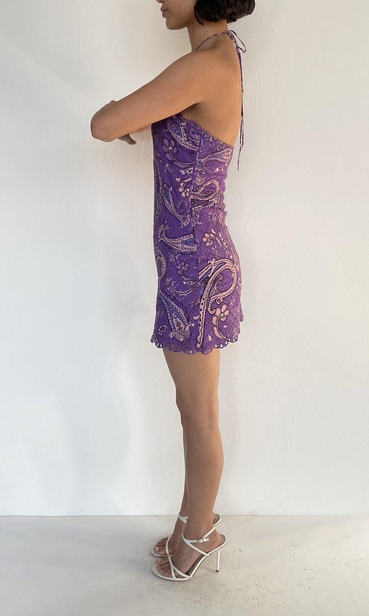 Womens | Viha Printed Schiffli Short Dress | Purple