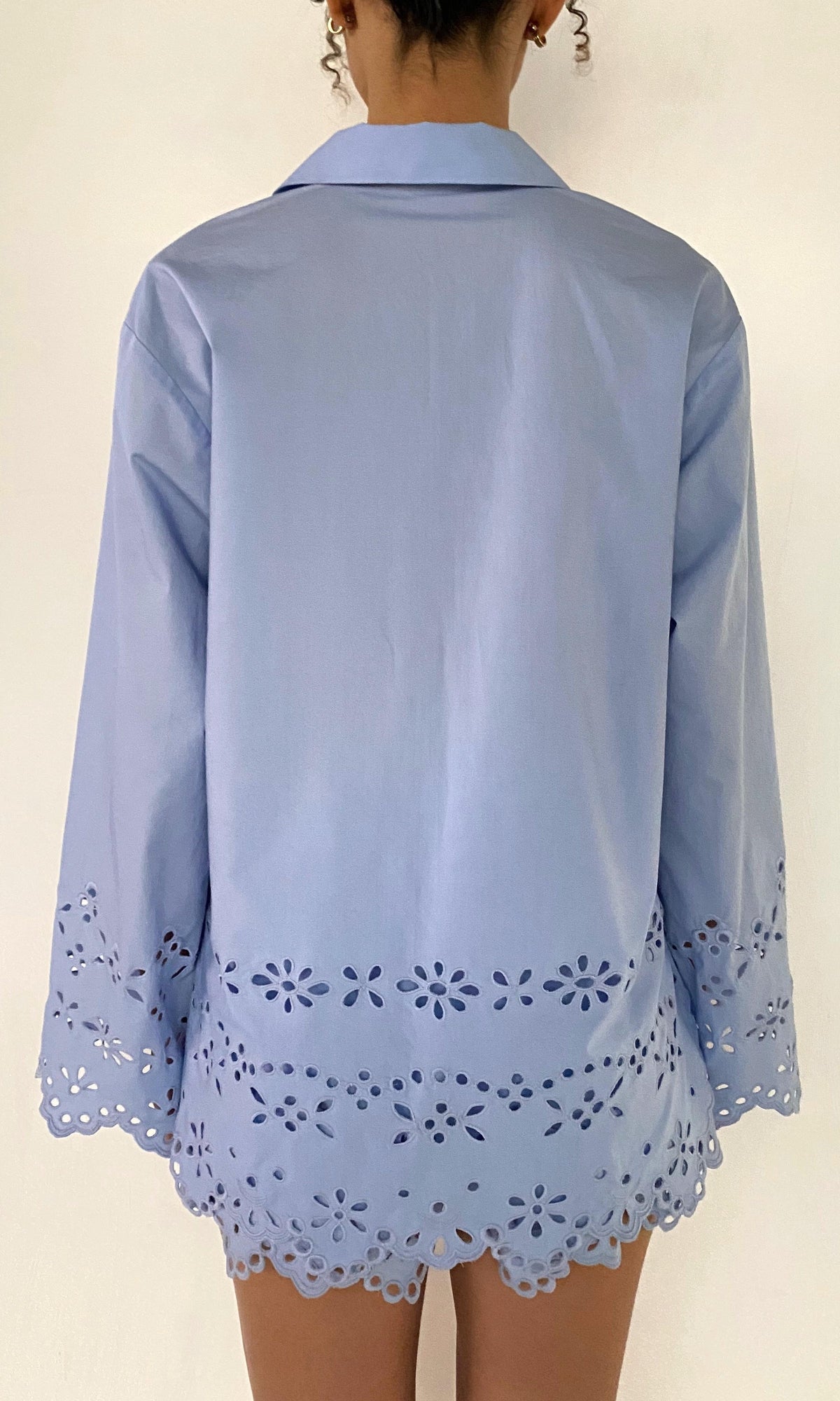 Womens | Viva Poplin Drop Shoulder Collared Tunic | Powder Blue