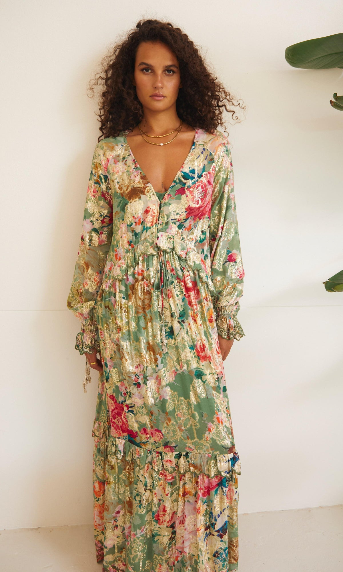 Hemant And Nandita | Zaria Viscose Shimmer Georgette Lurex Kaftan | Green
