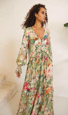 Hemant And Nandita | Zaria Viscose Shimmer Georgette Lurex Kaftan | Green