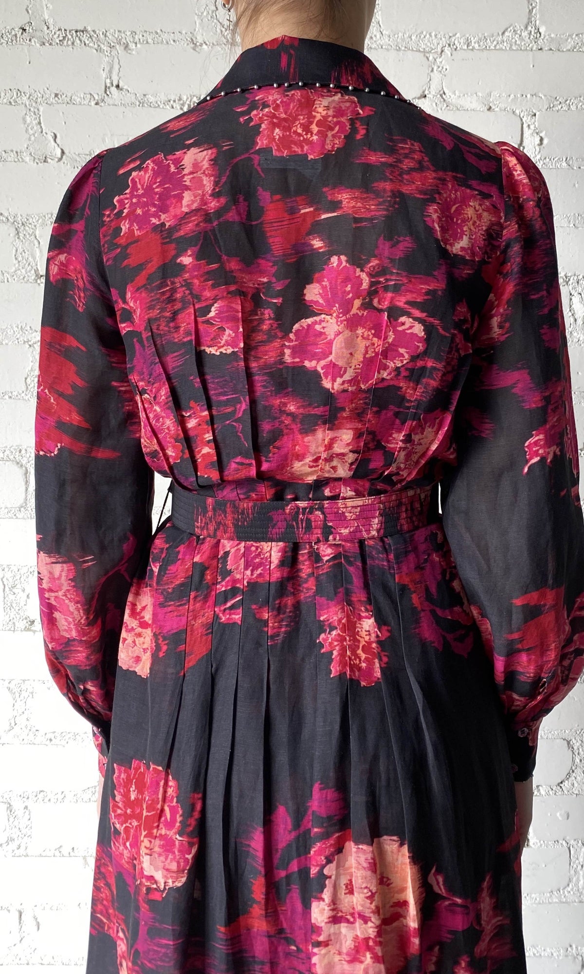 Hemant And Nandita | Zina Viscose Linen Organza Long Dress | Black Magenta