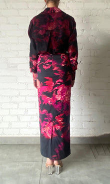 Hemant And Nandita | Zina Cotton Linen Lycra Long Skirt | Black Magenta