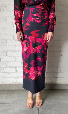 Hemant And Nandita | Zina Cotton Linen Lycra Long Skirt | Black Magenta