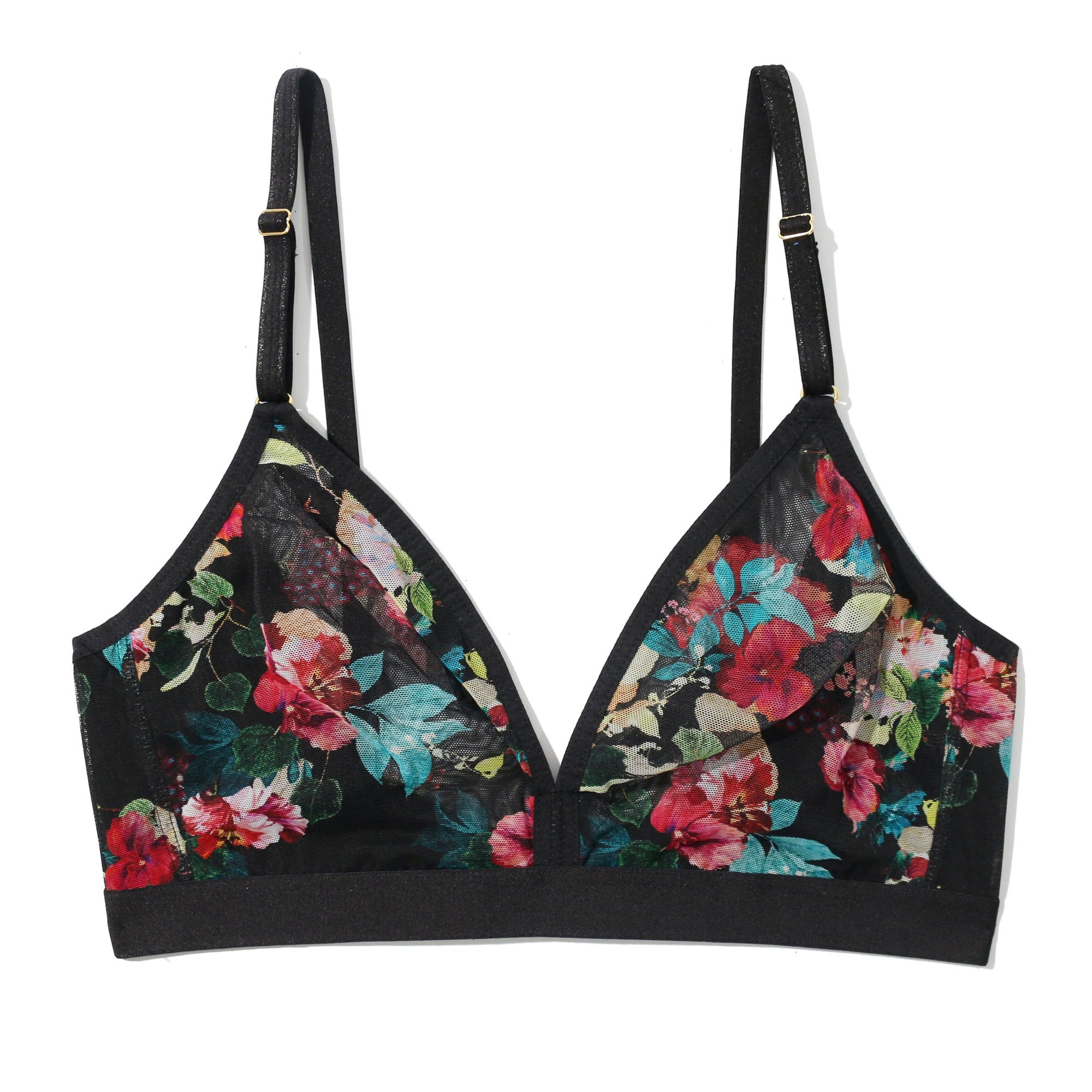 Mesh Triangle Bralette | Botanic Romantic (Black)