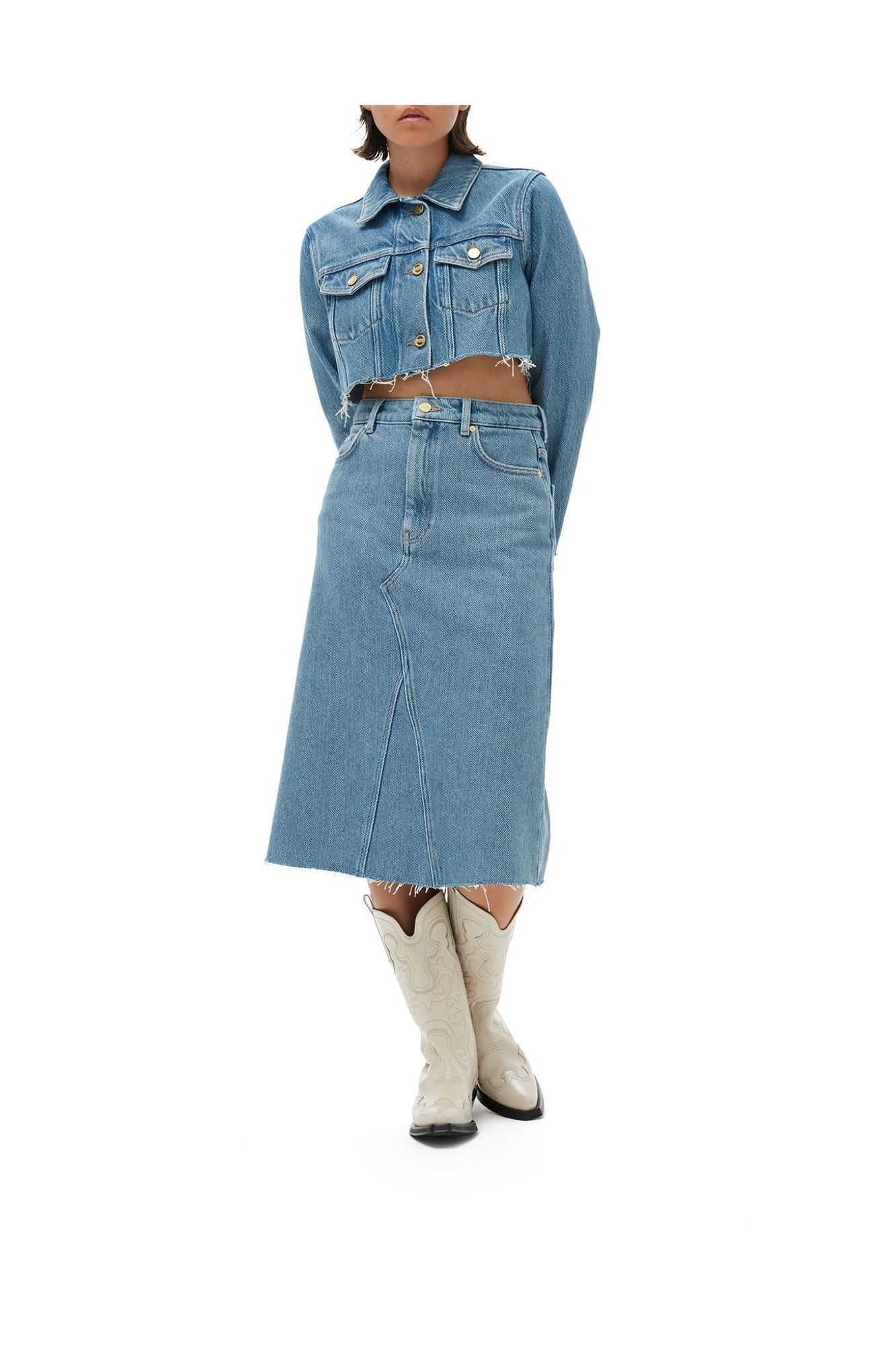 Heavy Denim Midi Skirt | Light Blue Stone