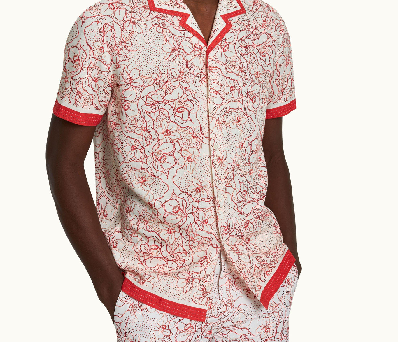 Hibbert Floral Nouveau Print Classic Fit Capri Collar Shirt | Summer Red/White Sand