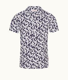 Hibbert Linen O.B Monogram Capri Collar Shirt | Navy/White