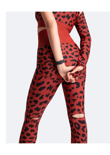 High-Rise Knee-Slit Leggings | Brown Leo