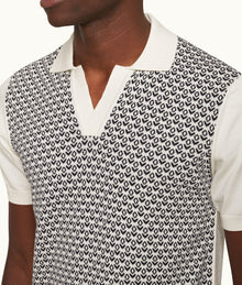Horton Jacquard Tailored Fit Knit Polo Shirt | Night Iris/White Sand