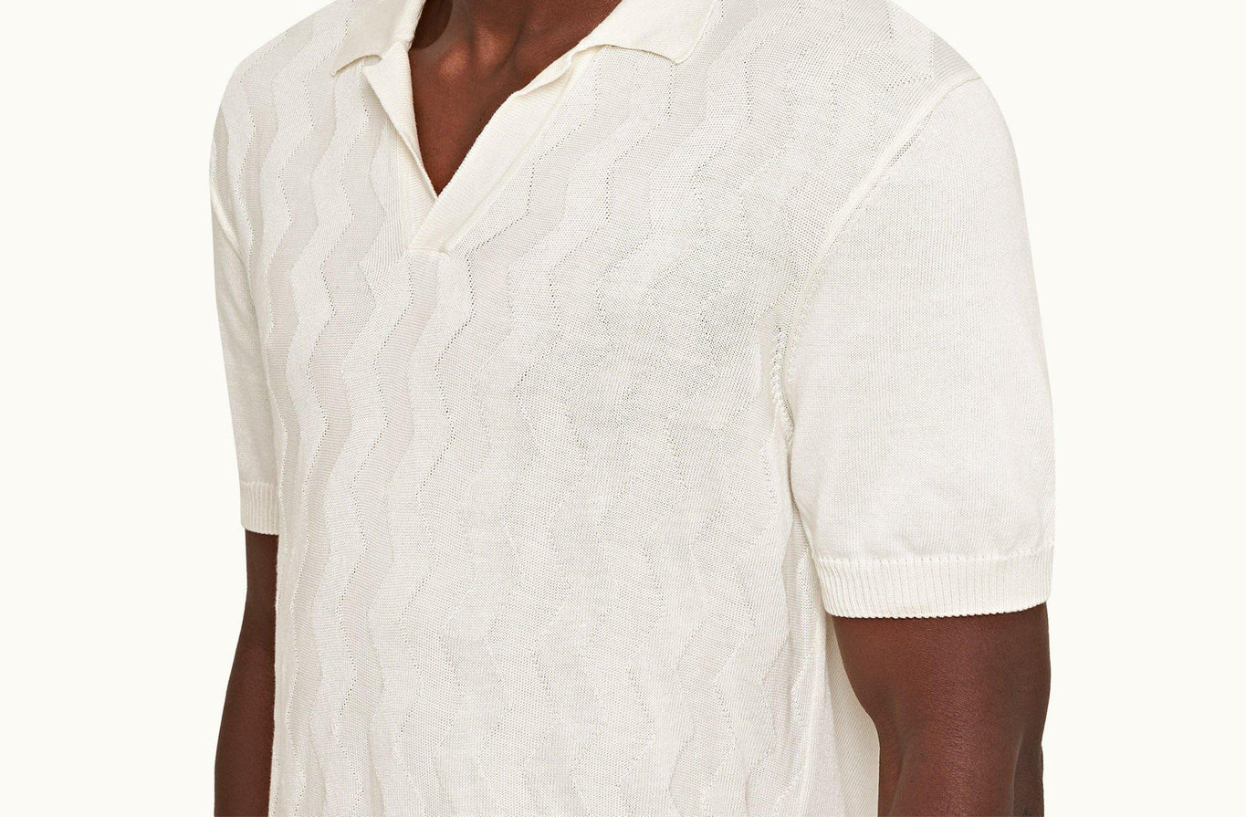 Horton Silk Tailored Fit Silk-Cotton Chevron Polo Shirt | Sea Mist