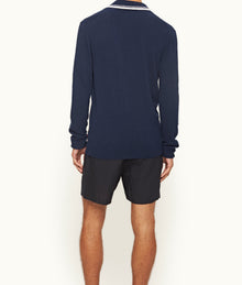 Horton Tailored Fit Long-Sleeve Boucle Stitch Polo Shirt | Night Iris