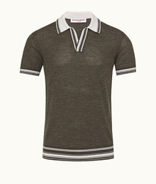 Horton Tipping Multi-Stripe Tipping Merino-Silk Polo Shirt Knitted | Smoked Tea/White Sand