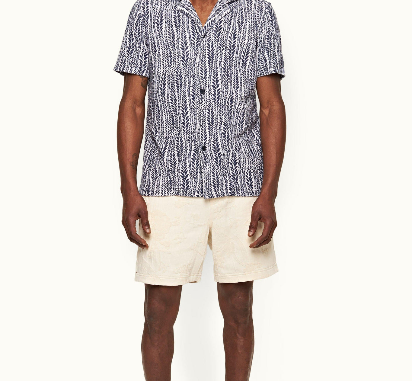 Howell Fern Relaxed Fit Capri Collar Short-Sleeve Shirt | White/Lagoon Blue