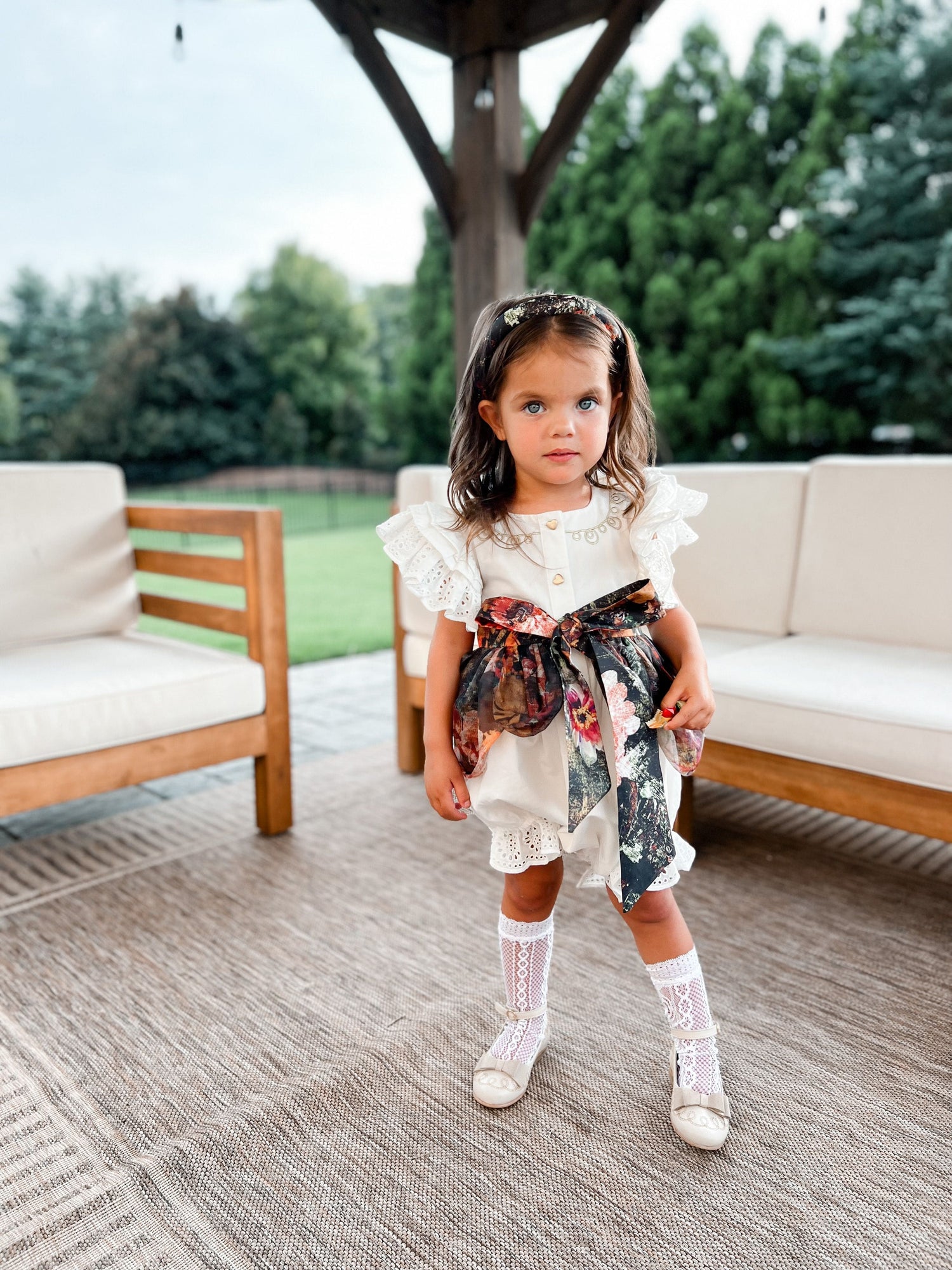Baby Girls | Alexis Foliage Print Romper | White x Multi