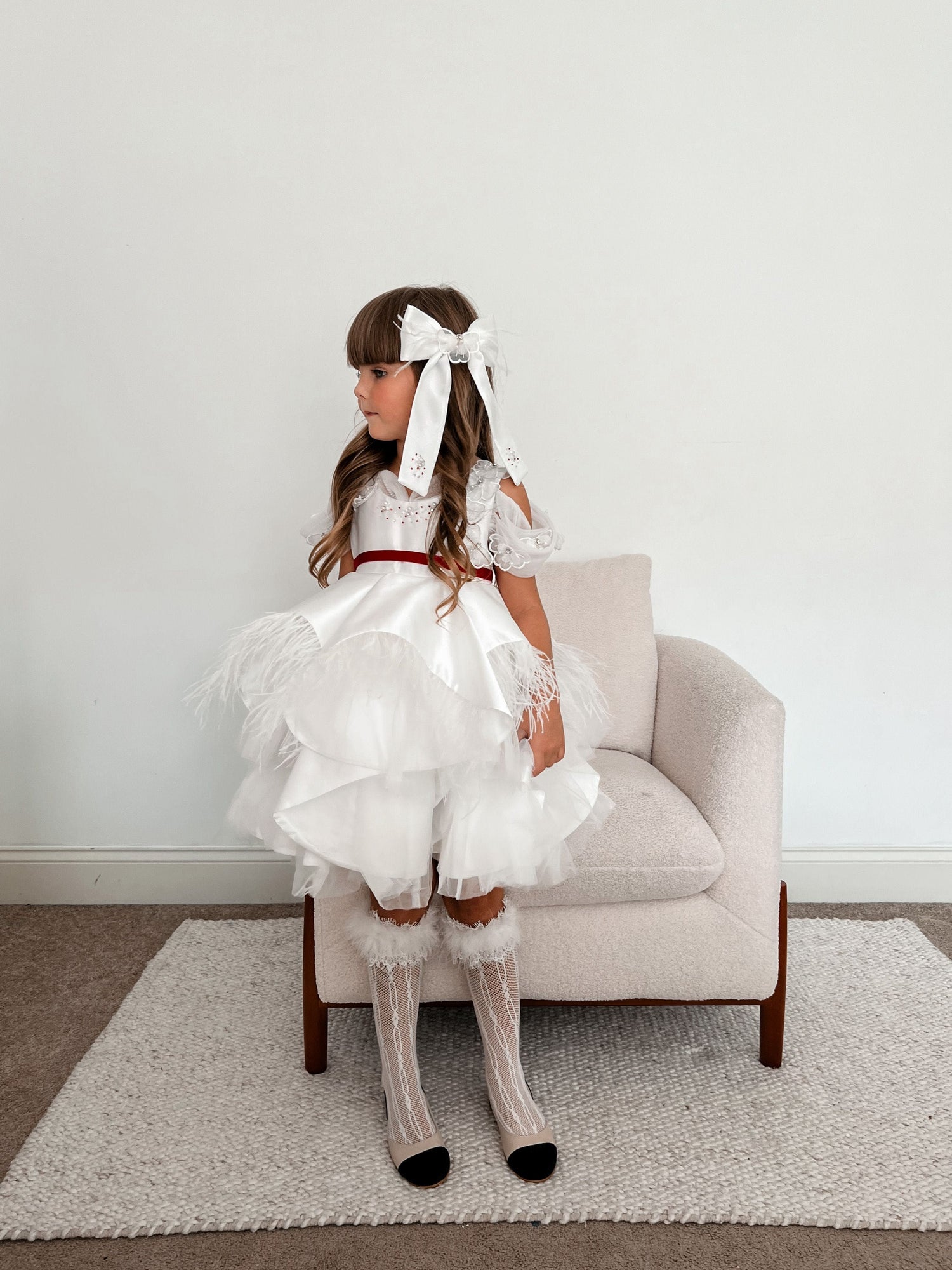 Baby Girls | Constanza Ceremony Dress with Bow | White & Red