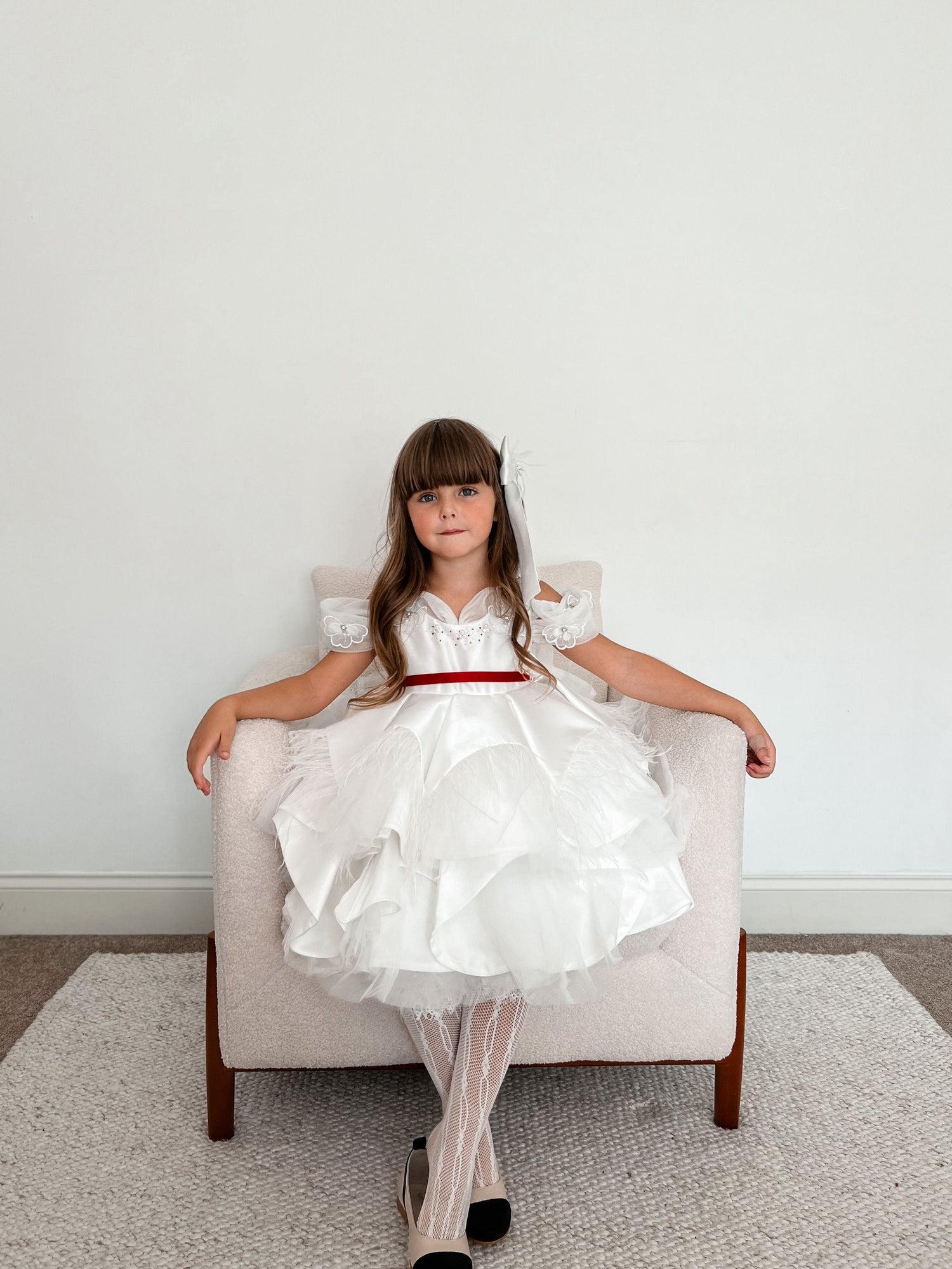 Baby Girls | Constanza Ceremony Dress with Bow | White & Red