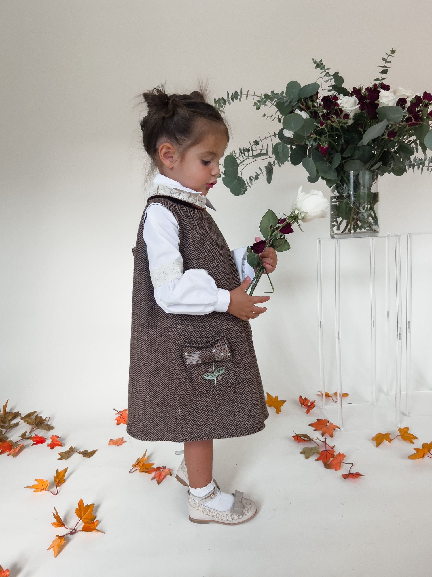 Baby Girls | Herringbone Dress and Blouse Set | Brown
