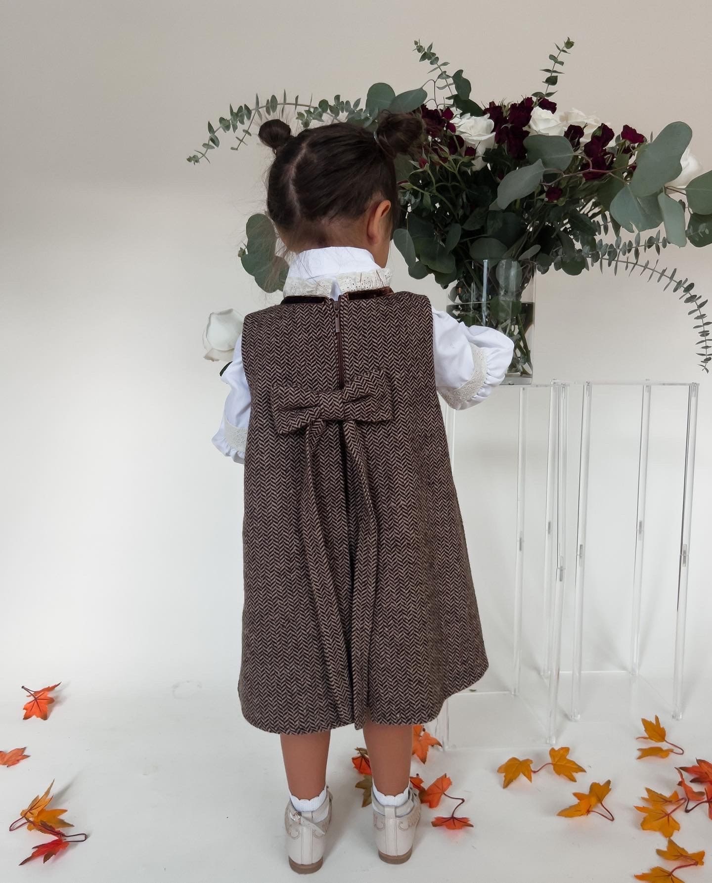 Baby Girls | Herringbone Dress and Blouse Set | Brown