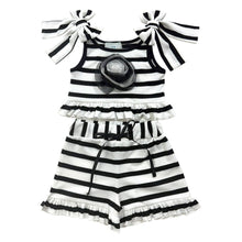Girls | Monaco and Striped Top and Shorts Set | Black & White