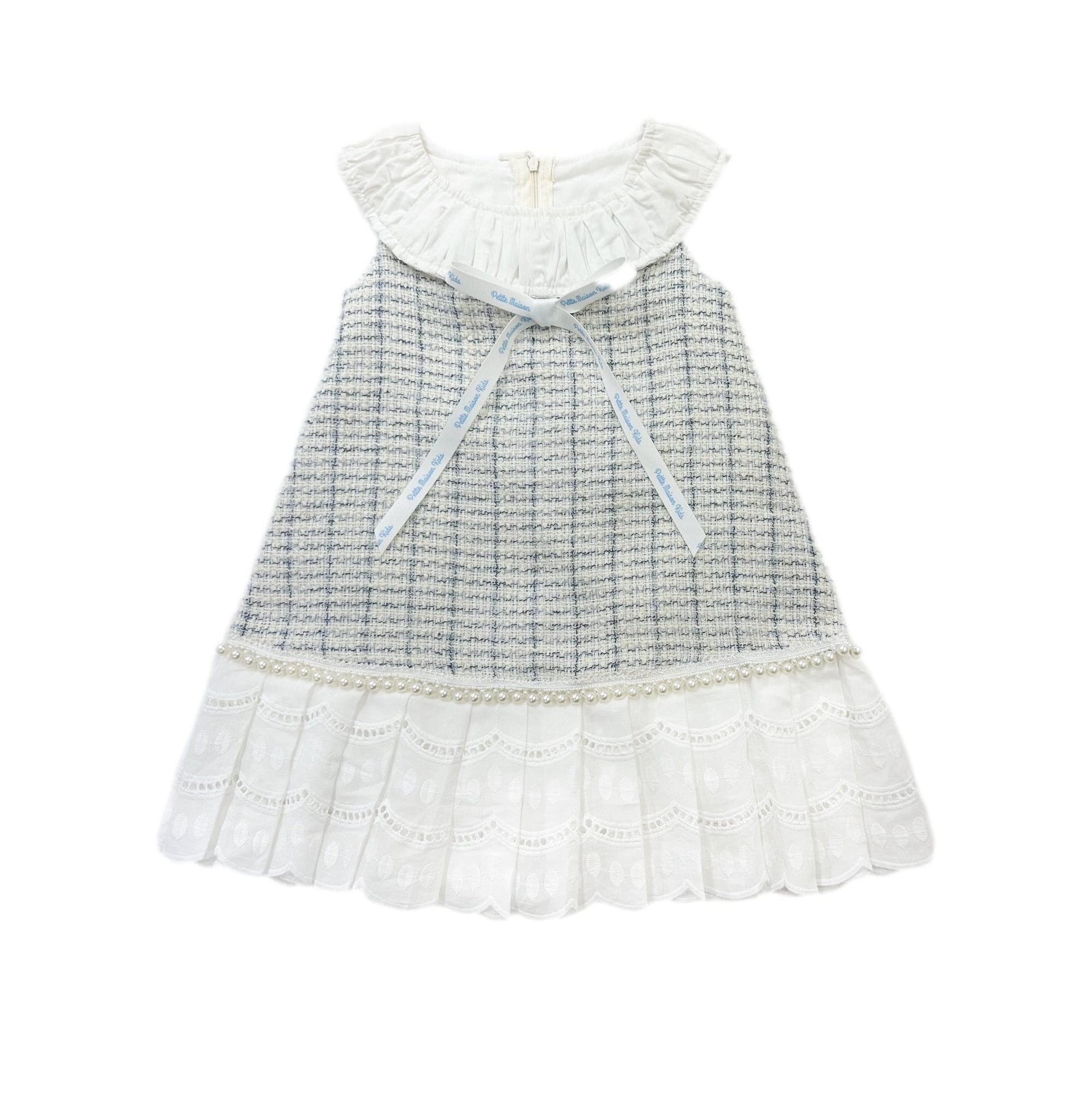 Baby Girls | Iris Tweed Dress | White x Blue