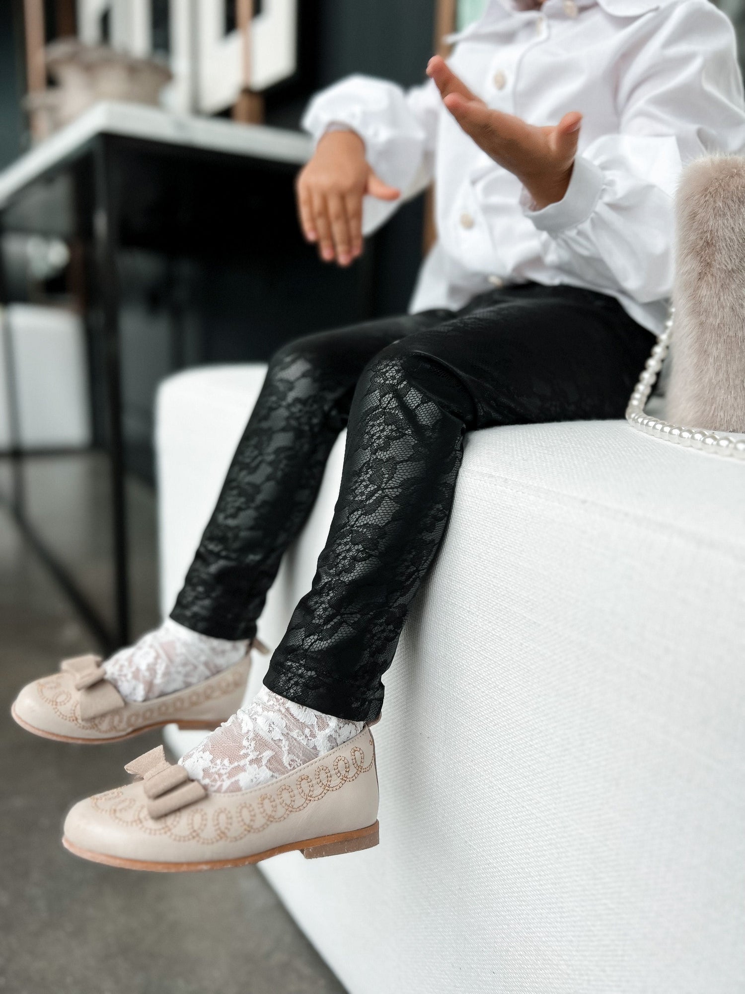 Baby Girls | Print Vegan Leather Leggings | Black & Rose