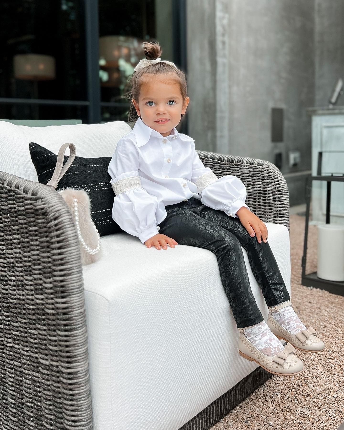 Baby Girls | Print Vegan Leather Leggings | Black & Rose