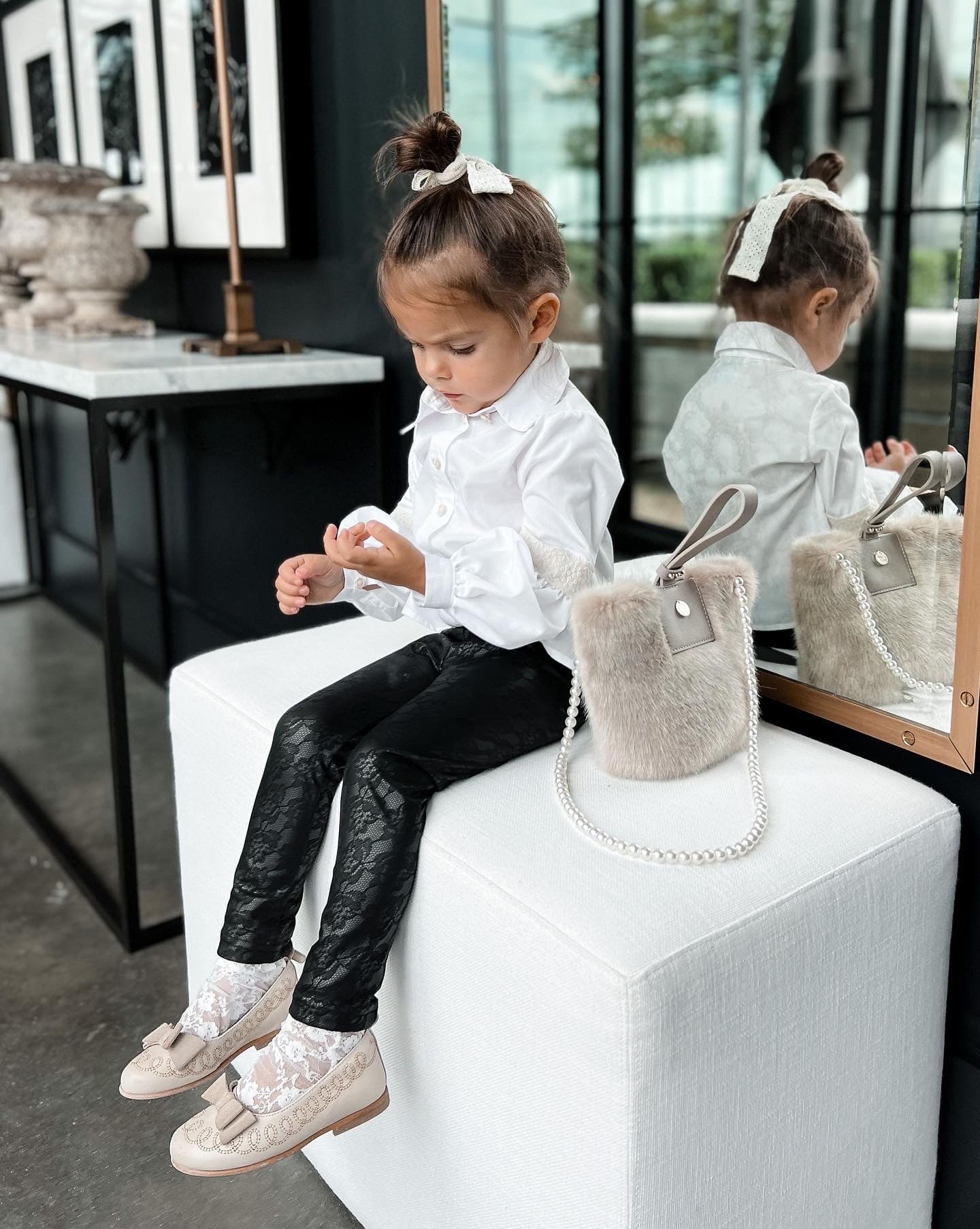 Baby Girls | Print Vegan Leather Leggings | Black & Rose