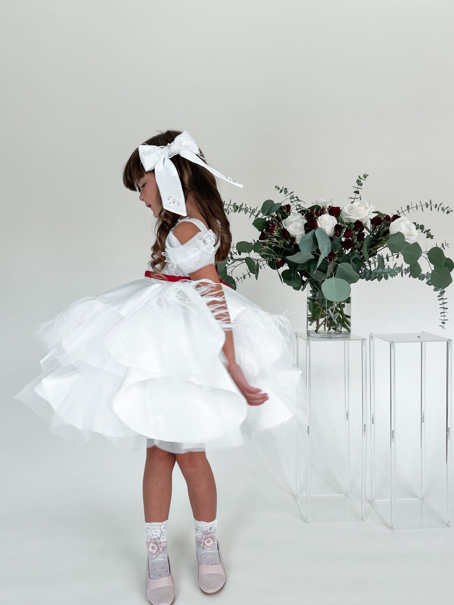 Baby Girls | Constanza Ceremony Dress with Bow | White & Red