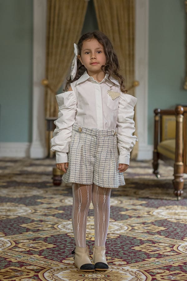 Baby Girls | Iris Blouse and Tweed Shorts Set | White