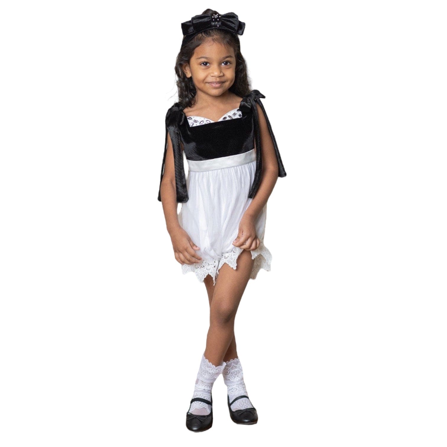 Baby Girls | Audrey Velour Top and Tulle Romper | Black & White