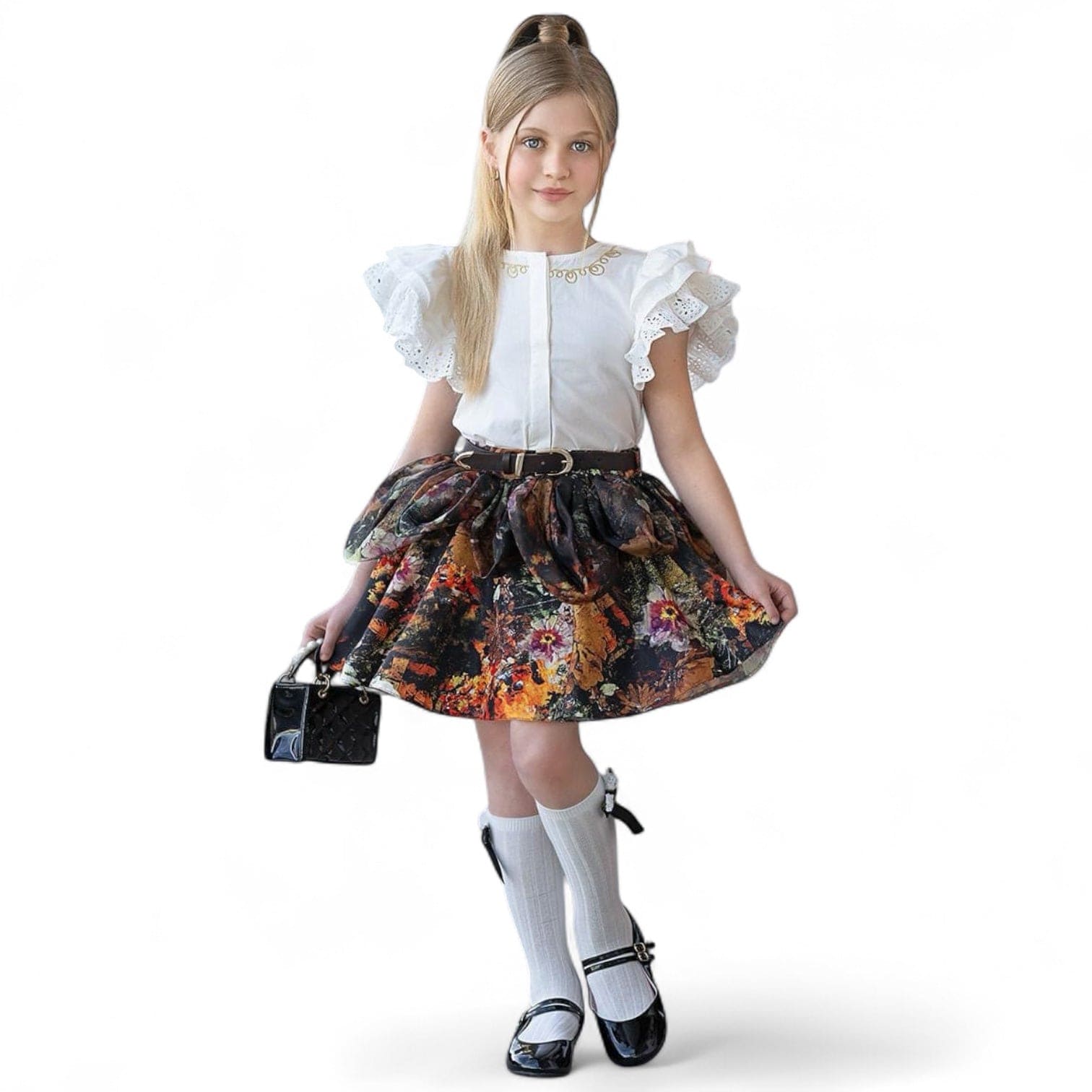 Baby Girls | Alexis Blouse and Skirt Set | White x Multi