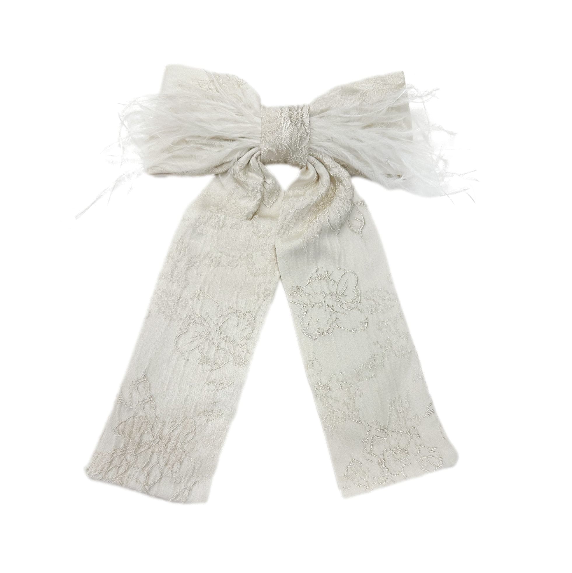 Eliza Ceremony Feather Hair Bow | Beige