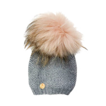 Baby Girls | Honeycomb Cashmere Beanie Hats Pom | Grey & Pink