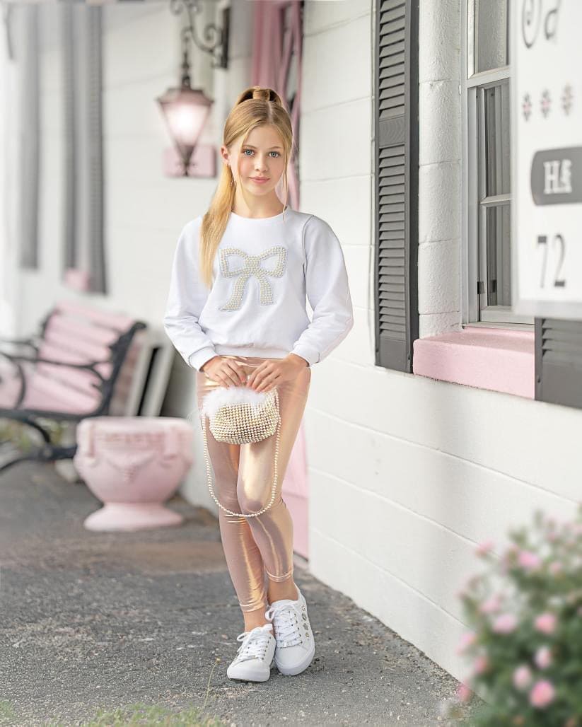 Baby Girls | Vegan Leather Leggings | Metallic & Pink